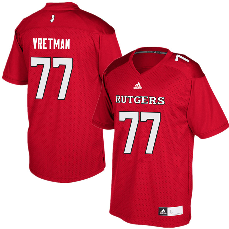 Men #77 Sam Vretman Rutgers Scarlet Knights College Football Jerseys Sale-Red